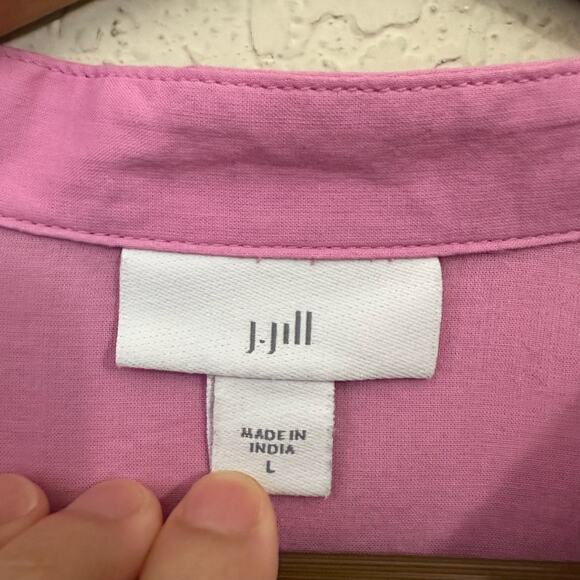 J. JILL Tunic Shirt Camellia Pink Embroidered Cotton Button Up LS Boho - Picture 8 of 12